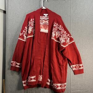 Denim & Co. Сanyon Retreat Open Front Jacquard Card Rhubarb Size 3X